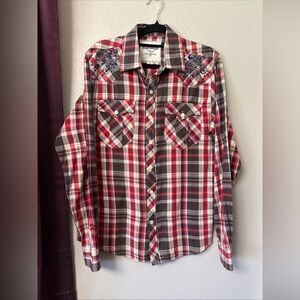 MS17 A. Prodigee men’s Long Sleeve Button-Down Plaid Shirt Size Medium